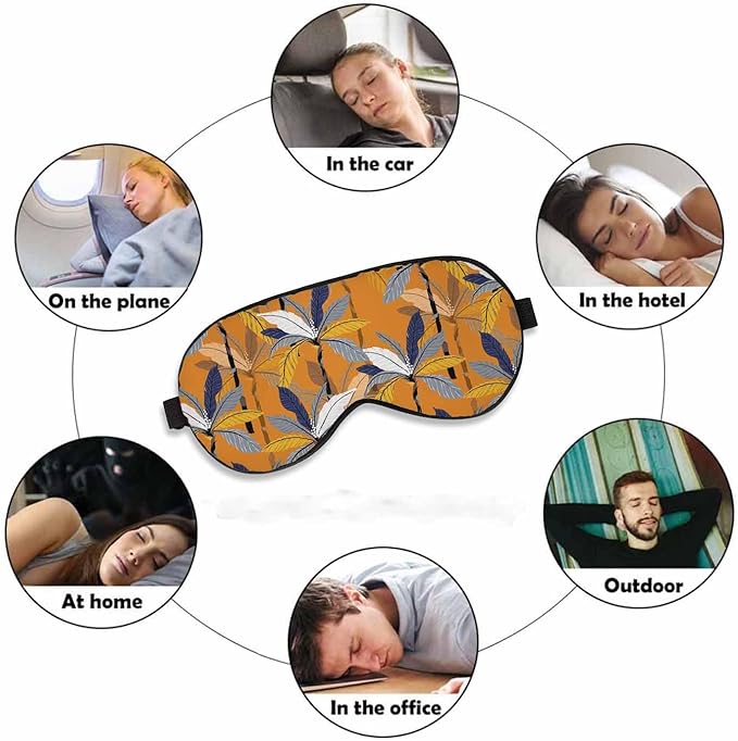 Colorful Palm Leaves Sleep Eye Mask Bright Tropical Jungle Trees Floral Vintage Orange Men Women Sleep Mask with Adjustable Strap Eye Cover Eye Shade for Travel, Nap,Meditation - Bloomnest