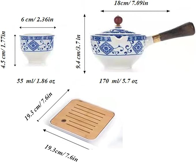 Ceramic Portable Travel Tea Set, Chinese Kungfu Tea Set with 360 Rotation Teapot and Infuser, 4 Tea Cups, Tea Tray And Travel Bag (Pattern White)