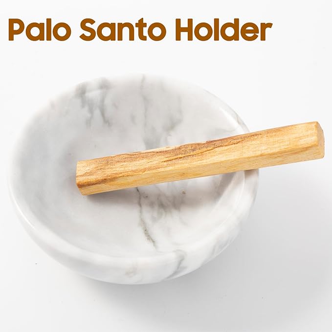 4 in 1 Incense Burner, Marble Palo Santo Holder, Smudge Bowl for White Sage, Sage Holder Incense Cone Holder 4.7 inches Ash Catcher Tray for Meditation - Bloomnest