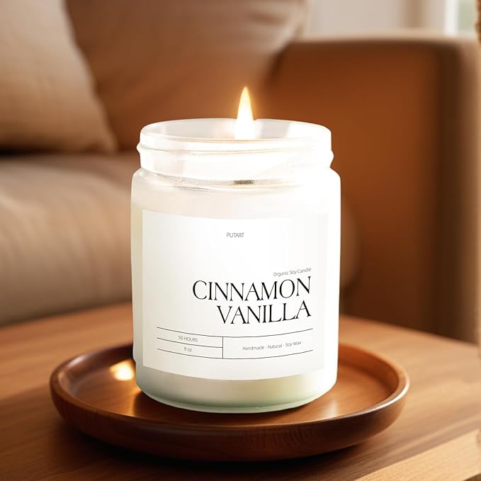 Cinnamon Vanilla Candles for Home Scented, Natural Soy Wax Aromatherapy Non Toxic Heavy Scented Candle with Essential Oil, Home Fragrance Stress Relief Jar Candles Gifts for Women & Men 9oz - Bloomnest