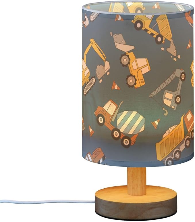 Yuiboo Table Lamps Night Stand Lamps Classic Colorful Construction Trucks Navy Blue Table Lamps for Kids Bedroom de mesa - Bloomnest