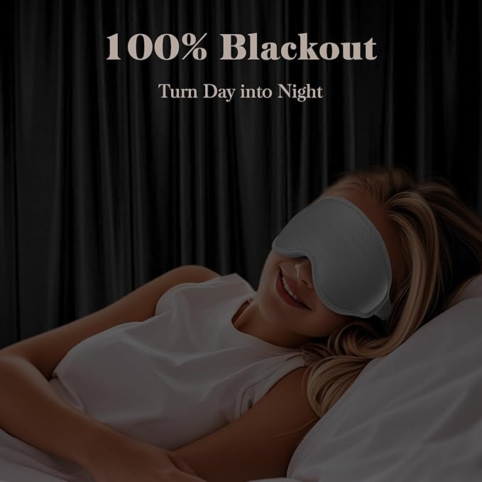 3D Cooling Eye Mask Sleep Mask for Men & Women, 100% Pressure-Free & Light Block-Out Eye Mask for Sleep with Easy Adjustable Strap, Night Eye Cover for Travel, Grey - Bloomnest