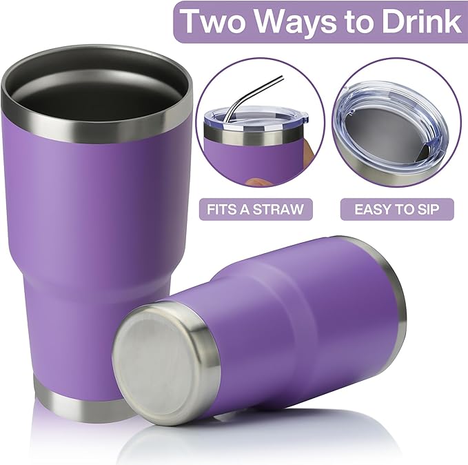 MEWAY 30oz Insulated Tumbler With Lids and Straws,Stainless Steel Double Vacuum Coffee Tumbler Cup, Brush, Durable Powder Coated Coffee Cup for Cold & Hot Drinks, Office, Travel(Purple,8 PACK) - Bloomnest