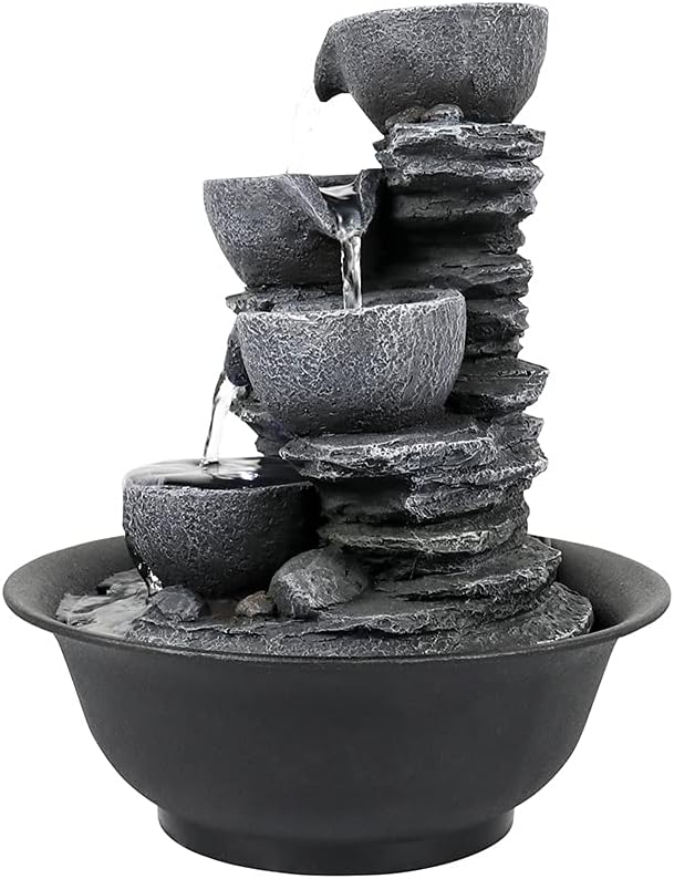 10.6inch Rock Indoor Water Fountain Zen Meditation Tabletop Fountain with LED Light for Home Office Bedroom