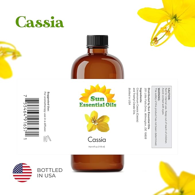 Sun Essential Oils - Cassia 4oz Bottle for Diffuser, Humidifier, Aromatherapy, Hair and Skin Care - Cassia Oil - Aromatherapy Oil - Bloomnest