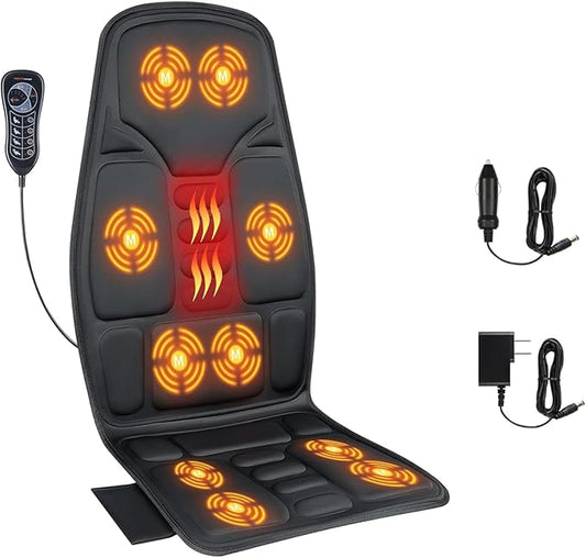 Back Massage Chair Pad, Back Massager with Heat for Pain Relief, Chair Massager for Full Body Massage, Deep Tissue Vibration Massger with 2 Adapters, Chair Massager for Office and Recliner - Bloomnest
