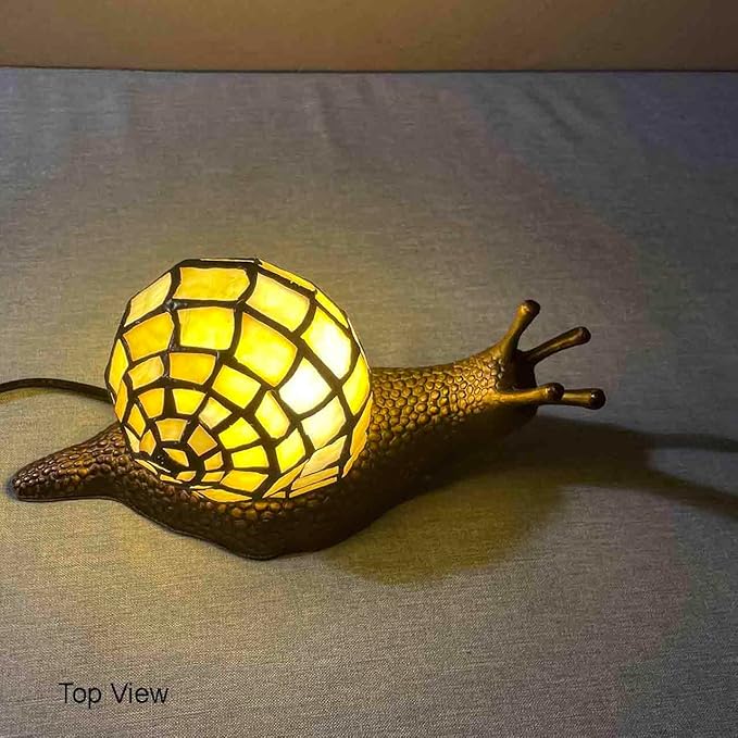 Bieye L10943 Land Snail Tiffany Style Stained Glass Accent Table Lamp for Home Decoration (Yellow, 10" D x 5" W x 5" H) - Bloomnest