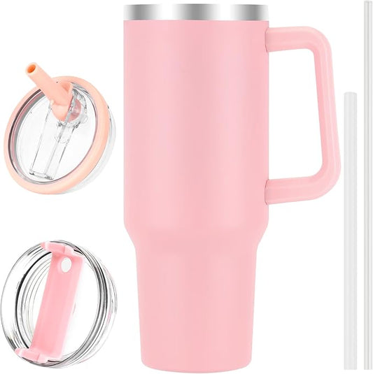 40 oz Tumbler with Handle and Flip Straw Lid, Vacuum Insulated Leak Proof Double Walled Stainless Steel Travel Mug Tumblers, Maintains Cold Ice and Heat for Hours(Pink) - Bloomnest
