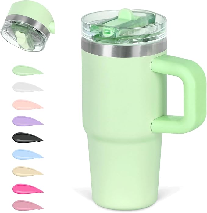 Cosictic 14 Oz Flip Straw Tumbler with Handle for Kids, Stainless Steel Double Wall Insulated Cup for Children with Flip Top Lid, 14 Oz Leak-proof Cups for Kids, Green - Bloomnest