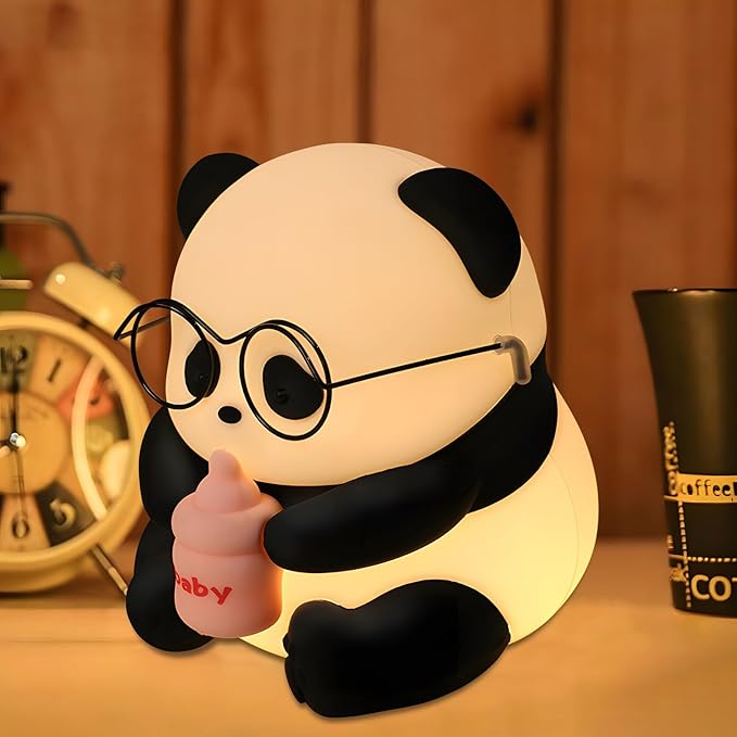 Cute Panda Night Light, LED Novelty Animal Night Lamp, 3 Level Dimmable Nursery Nightlight Gift for Breastfeeding Toddler Baby Kids, Food Grade Silicone Cute Stuff forRoom Decor - Bloomnest