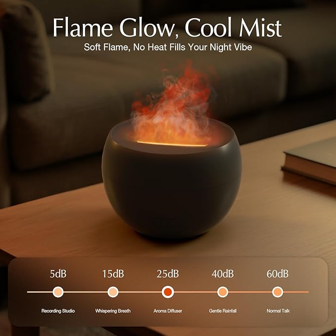 SALKING Flame Diffuser for Essential Oils, Fire Aromatherapy Essential Oil Diffuser, 150ml Ultrasonic Cool Mist Humidifier with Auto-Off Function, Small Diffuser for Home,Office,Bedroom,Gift (Black) - Bloomnest