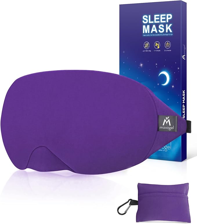 Mavogel Cotton Sleep Eye Mask - Breathable Light Blocking Sleep Mask, Soft Comfortable Night Eye Mask for Men Women, Eye Cover for Travel/Sleeping/Shift Work, Includes Travel Pouch (Purple) - Bloomnest