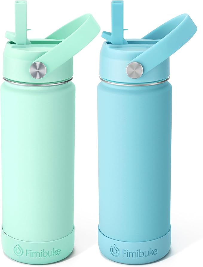 Fimibuke Kids Insulated Water Bottle, 18oz BPA FREE Kids Cup with Straw Double Wall Vacuum Tumbler 18/8 Stainless Steel Leak Proof Toddler Water Bottle for School Boys Girls (2 Pack,Underwater World) - Bloomnest