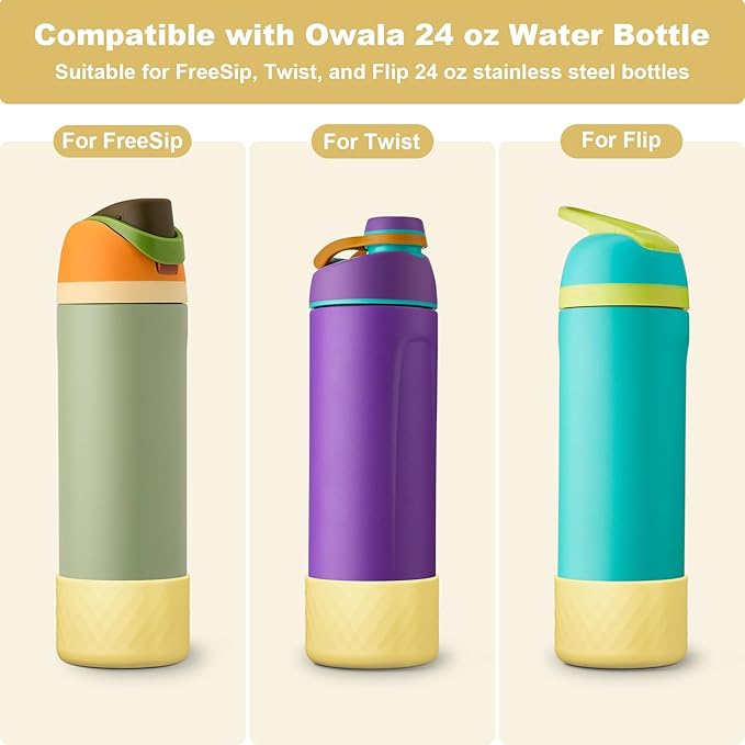 2PCS Silicone Water Bottle Boot for Owala 24oz 32oz 40oz, Anti-Slip Protective Sleeve Bottom Bumper Protector for FreeSip, Twist, and Flip Stainless Steel Water Bottles Alwenid