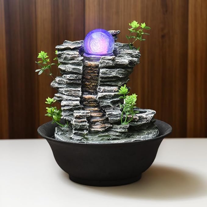 Tabletop Fountain House Decor Waterfall Fountain with Color-Changing LED Light for Office, Living Room, or Bedroom,Relaxing Indoor Tabletop Water Fountain(2815) - Bloomnest