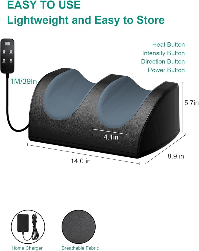 Foot Massager with Heat and Foot Massage, Electric Foot Massager with Cord Remote Control, Birthday Gifts for Mom and Dad (Black - Corded Electric) - Bloomnest