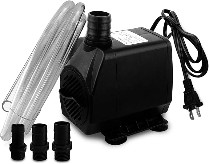PULACO 800GPH（Large Flow: 3000L/H） Submersible Water Pump with 6.5 ft Tubing, 45W durable fountain water pump 4 Nozzles for Pond Fountain, Aquariums Fish Tank, Statuary, Hydroponics - Bloomnest