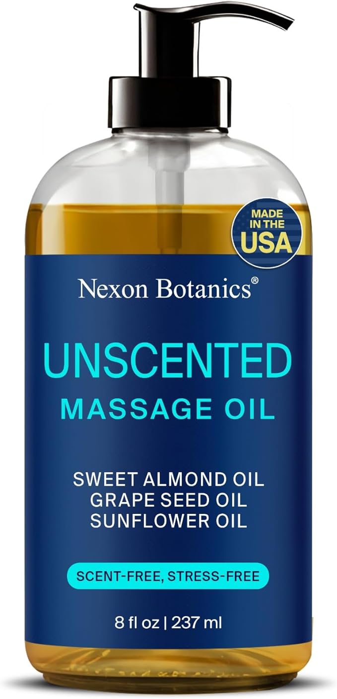 Unscented Massage Oil for Massage Therapy 8 fl oz - Refreshing and Relaxing - Natural Oils with Sweet Almond, Grape Seed and Sunflower Oil - for Men and Women - Nexon Botanics - Bloomnest