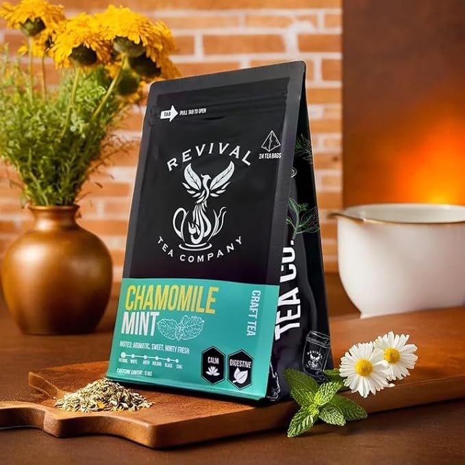 Revival Tea Company Chamomile Mint Tea - Herbal Tea Blend of Chamomile Flowers and Peppermint Leaf - Caffeine Free - 24 Tea Bags - Bloomnest