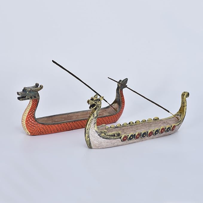Comeon Retro Incense Burners Traditional Chinese Design Dragon Boat Incense Stick Holder Burner Hand Carved Carving Censer Ornaments (Orange) - Bloomnest