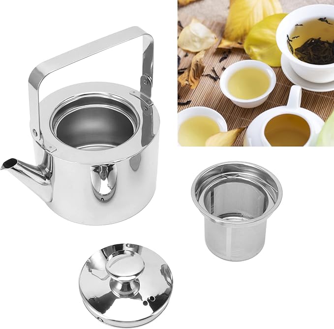Stainless Steel Teapot, Mirror Finish Easy To Tea Kettle Rustproof Fast Heating with Strainer for Home for All Stovetop (Large, 1.5L) - Bloomnest