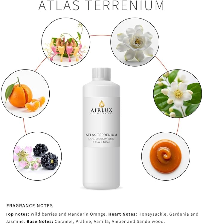 Signature Aroma Oil No. 223 Atlas Terrenium – Cardamom, Iris, Black Pepper – Aroma Oil for Cold Air & Waterless Diffusers and DIY Crafts – 180 mL, 6.1 fl oz Eco Refill Bottle Airlux