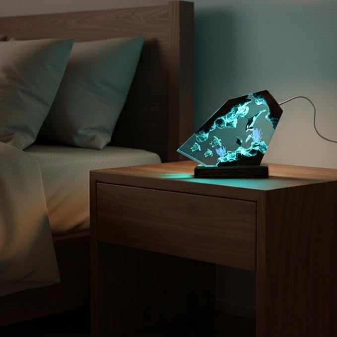 Handmade 3D Ocean Resin Lamp, Epoxy Ocean Night Light with Wooden Base, LED Color Changing Table Lamp, USB Powered Dragons Decor, Unique Ocean Gift for Bedroom & Home Office (Orca Whale) - Bloomnest
