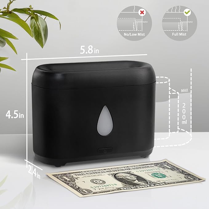 Flame Diffuser for Essential Oils, 200ml Ultrasonic Aroma Diffusers with Cool Mist, Aromatherapy Diffuser with Auto-Off Protection, Small Humidifier for Home,Office,Bedroom,Gift (Black) - Bloomnest
