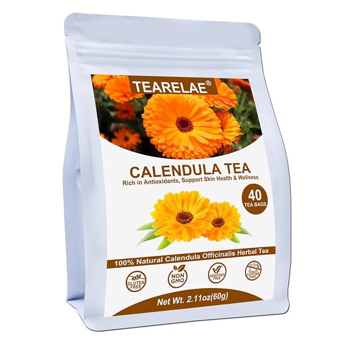 TEARELAE - Premium Calendula Flowers Tea Bags - 1.5g x 40 Count - Natural Calendula Tea Cut & Sifted - Non-GMO - Caffeine-free - Digestion Support & Improve Skin Health - Bloomnest