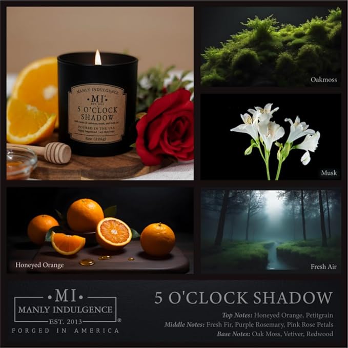 Manly Indulgence 5 O'Clock Shadow Scented Candles for Men, Premium Soy Blend Wax, 45H Burn, Candles for Home Scented, Gift-Ready Packaging - Made in The USA - Bloomnest