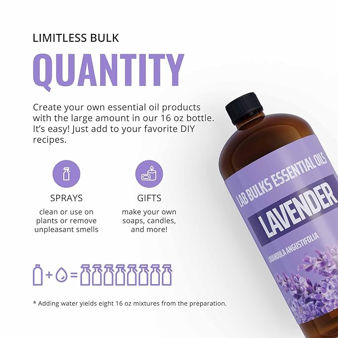 Lab Bulks Essential Oil Lavender Essential Oil 16 oz Bottle for Diffusers, Candles, & Home – Aromatherapy Oil 1 Pack - Bloomnest