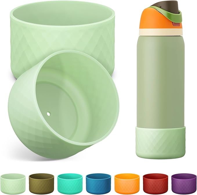 2PCS Silicone Water Bottle Boot for Owala 24oz 32oz 40oz, Anti-Slip Protective Sleeve Bottom Bumper Protector for FreeSip, Twist, and Flip Stainless Steel Water Bottles Alwenid