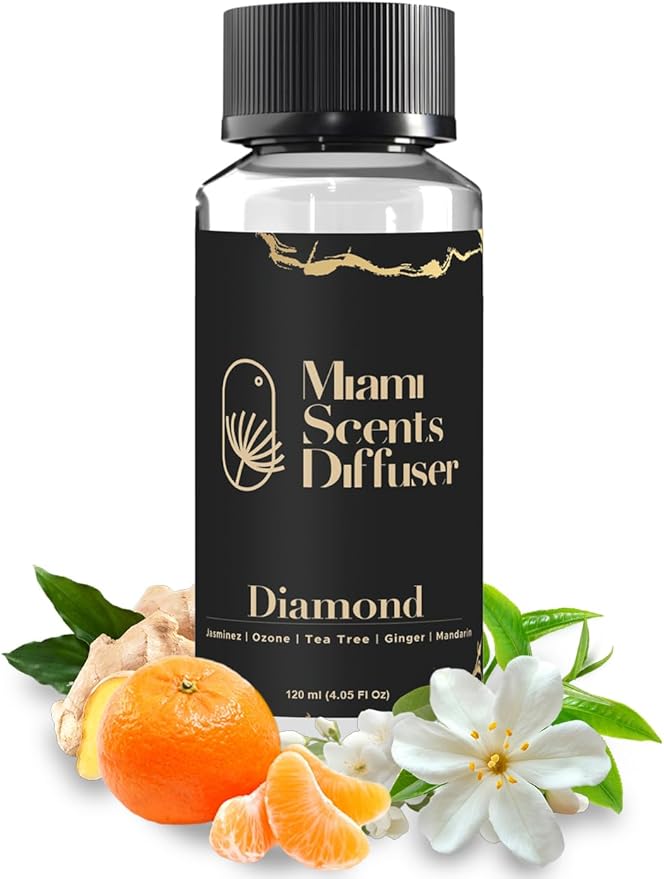 Diamond Scent Inspired by Encore Las Vegas Hotel 4 FlOz - 120 ml Essential Oils Aroma for Home Office Diffuser Luxury Fragance Refill Aromatherapy Fresh Blend of Jasmine Mandarin Tea Tree and Ginger MiamiScentsDiffuser