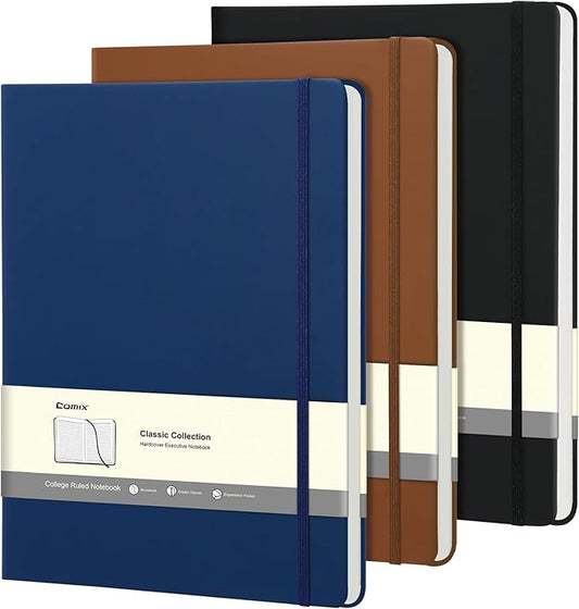 COMIX 3 Pack A4 Lined Journal Notebooks, 240 Pages, Large Size-8.5" x 11", Black, Hardcover Journaling Notebooks for Men & Women- Fits for Office, Business, School, Notes Taking & Writing - Bloomnest
