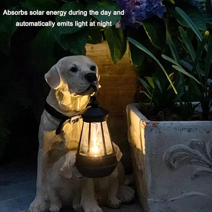 Dog Statues Outdoor with Solar Lights Lantern, Resin Dog Figurines Decorations for Yard and Lawn, Housewarming Gift for Garden Home - Bloomnest