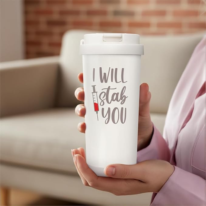 Nurse Tumbler I Will Stab You - Stainless Steel 2-in-1 Lid Coffee Tumbler 18 oz, Funny Insulated Travel Mug Gift for Women, Nurses Week Present, Nursing School, Birthday - Bloomnest