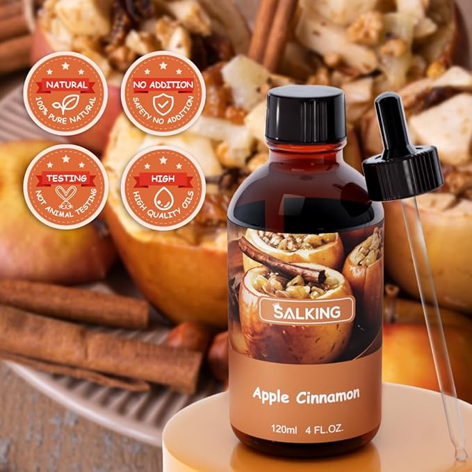 SALKING Apple Cinnamon Fragrance Oil, 120ml (4 Fl Oz) Premium Essential Oils for Diffuser, Candle Scents for Candle Making, Soap Making Supplies, Autumn Diffuser Oil, Halloween Thanksgiving Gift - Bloomnest