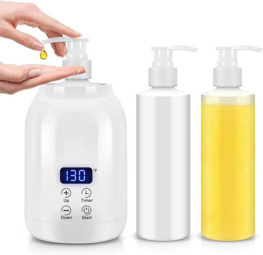 Gugxiom Massage Oil Warmer, LED Display Single Bottle Lotion Heater, Temperature Control Massage Table Warmer with 2 Oil Bottles, for Lotion Cream Massage Oil (US Plug)