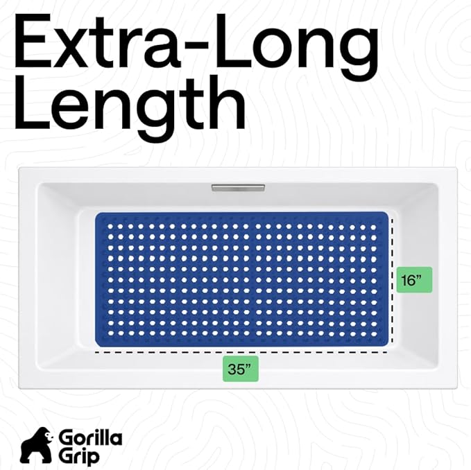 GORILLA GRIP Patented Bath Tub Shower Mat, Machine Washable Bathtub Floor Liner Mats, Suction Cups and Drain Holes to Keep Tubs Clean, Soft on Feet, Bathroom Essentials, 35x16 Inch, Royal Blue Opaque - Bloomnest