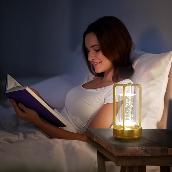 Portable Table Lamp for Outdoor Indoor: Cordless Rechargeable Desk Lamp with 3 Color Stepless Dimmable - Metal Battery Operated Small Lantern Light for Restaurant/Bedroom/Bar/Coffee Shop/Camping - Bloomnest