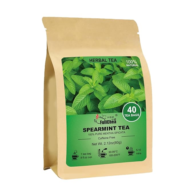 FullChea - Spearmint Tea Bags, 40 Teabags, 1.5g/bag - Premium Spearmint Leaves - Non-GMO - Caffeine-free - High in Antioxidant & Support Digestion - Bloomnest