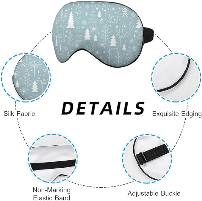 Pine Snowflakes Silk Eye Mask Sleep Mask Snow Winter Christmas Pattern Blue Eye Mask with Adjustable Strap Lightweight for Women Work Travel Night Sleep - Bloomnest