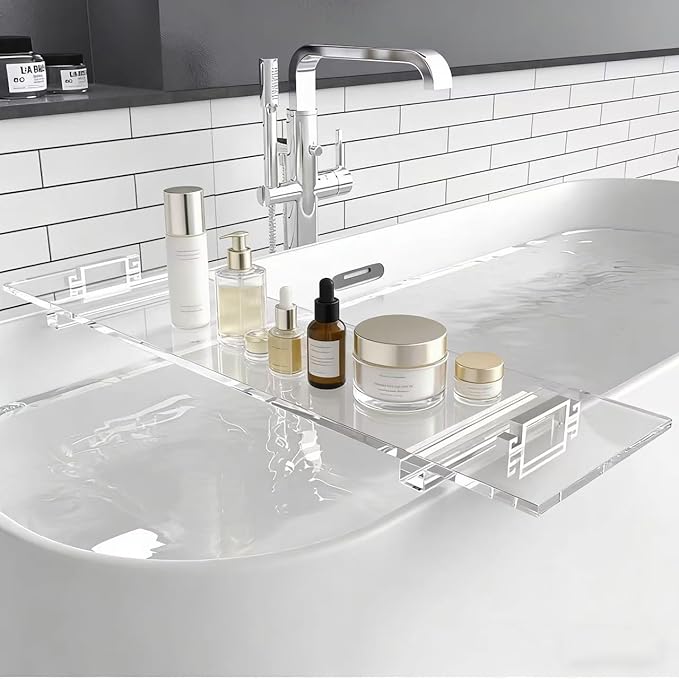 WANLIAN 33inch Luxury Bathtub Caddy Tray for Bathroom Bath tub Table Caddy Shelf for Shower Storage Organizer tub Accessories for Bath tub Table Caddy (SilverHandles) - Bloomnest
