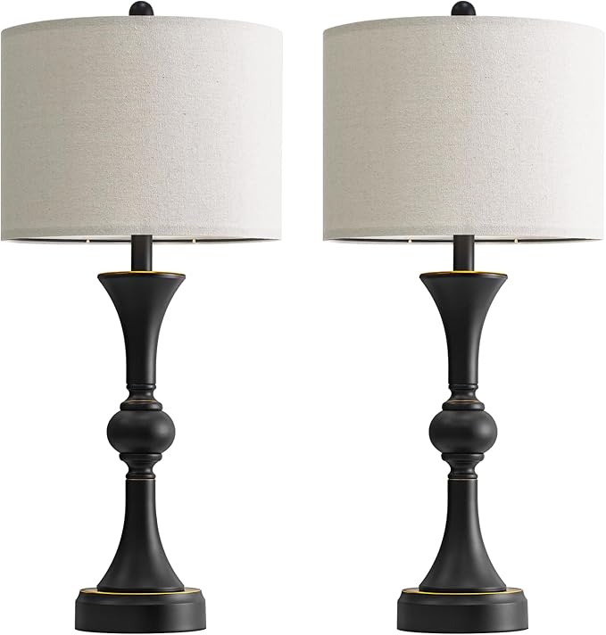 Oneach 28" Modern Table Lamps Set of 2 for Living Room, Bedside Lamps with USB Ports, Black Nightstand Lamps Set for Bedroom Farmhouse Lamp End Table Lamps (Bulbs not Included) - Bloomnest