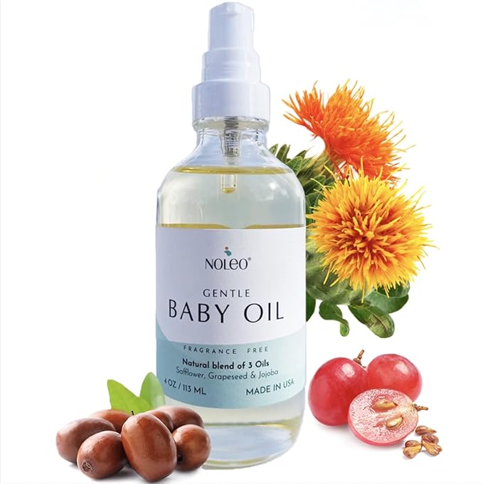 NOLEO Gentle Baby Oil - Calming Baby Oil for Newborn w/Grapeseed, Safflower & Jojoba Baby Skin Care Natural Oils - Baby Oil Organic for Sensitive Skin, No Fragrance & No Perfumes - 4 oz - Bloomnest