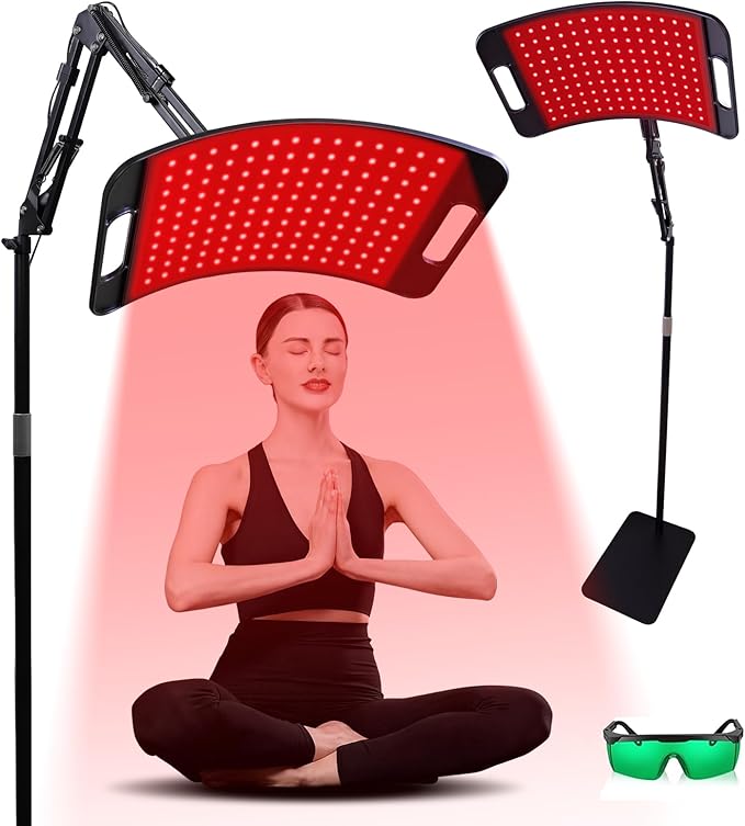Red Light Therapy for Body and Face, Red Light Panel with 660nm & 850nm LEDs, Infrared Light Therapy Lamp with Adjustable Stand, Red Light-Therapy at Home with Eyes Protection Goggles Fussion