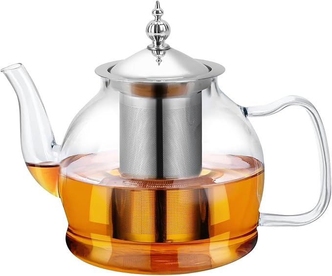 Glass Teapot 40oz/1200ml with Removable Infuser, Borosilicate Clear Tea Kettle, Stovetop Safe Tea Kettle Blooming Loose Leaf Teapots, for Camping, Travel - Bloomnest
