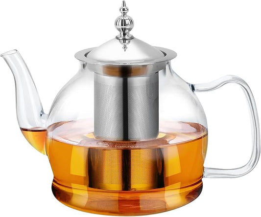 Glass Teapot 40oz/1200ml with Removable Infuser, Borosilicate Clear Tea Kettle, Stovetop Safe Tea Kettle Blooming Loose Leaf Teapots, for Camping, Travel - Bloomnest