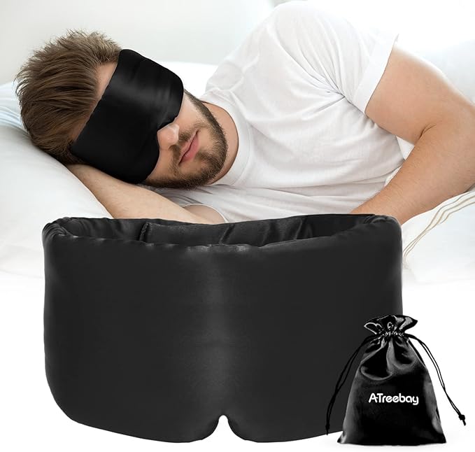 Silk Sleep Mask for Women Men, Mulberry Silk Eye Sleeping Mask & Blindfold with Adjustable Strap, Blackout Eye Cover for Sleep Travel Yoga Nap, Large Size, Black - Bloomnest