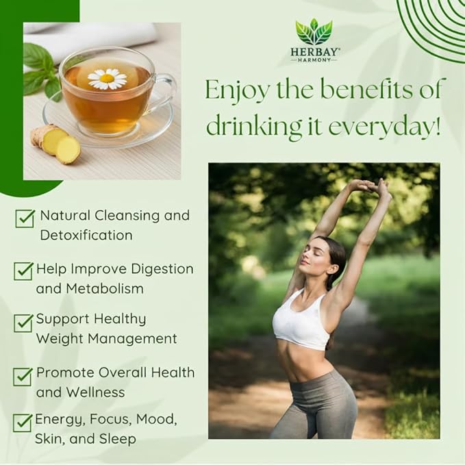 Herbay Harmony Organic Detox Tea – Caffeine-Free Herbal Cleanse for Bloating Relief, Digestive Tea & Natural Body Detox, Organic Herbal Blend with Ginger, Chamomile & Papaya - 24 Pack (24 Week Balance Pack) - Bloomnest